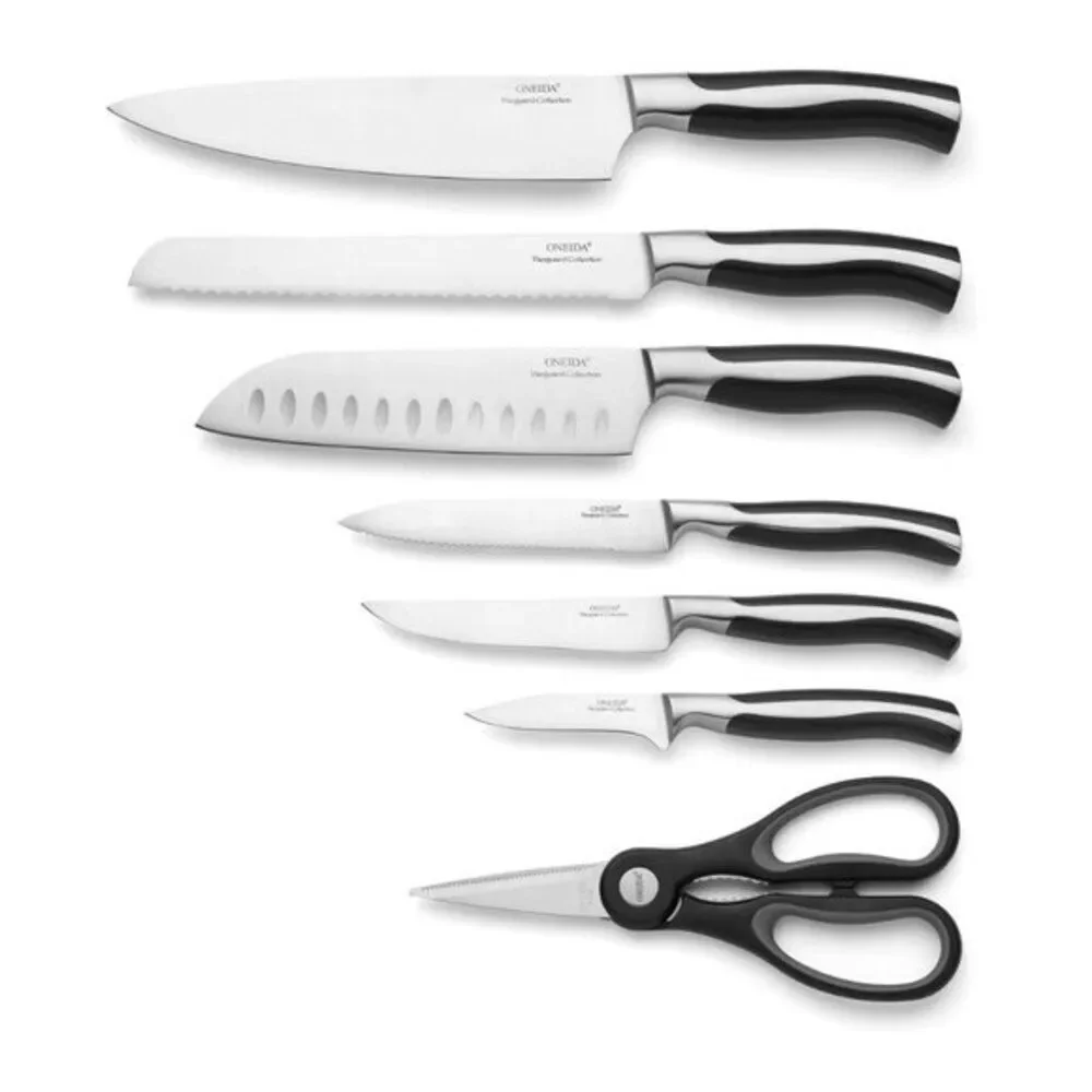 Oneida Vanguard Stainless Steel Blades 13 Piece‎ Tang Knife Set Hardwood …